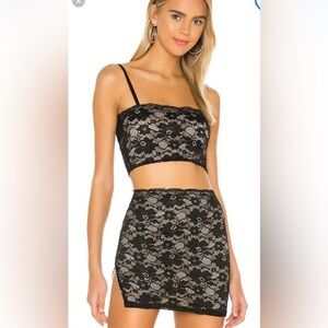 Superdown Molli Two Piece Black Lace Set size large L Mini Skirt Crop Top Date